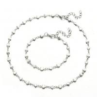 304 Stainless Steel Bracelet and Necklace, Vacuum Plating, for woman, silver color, 35cm,17.5cm 
