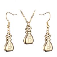 Titanium Steel Jewelry Set, earring & necklace, Money Bag, Vacuum Plating, 2 pieces & for woman Approx 17.71 Inch 