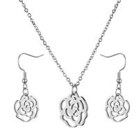 Titanium Steel Jewelry Set, earring & necklace, Rose, Vacuum Plating, 2 pieces & for woman & hollow Approx 17.71 Inch 