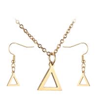 Titanium Steel Jewelry Set, earring & necklace, Triangle, Vacuum Plating, 2 pieces & for woman & hollow, golden Approx 17.71 Inch 