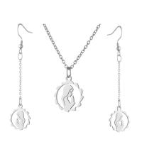 Titanium Steel Jewelry Set, earring & necklace, Vacuum Plating, 2 pieces & for woman & hollow Approx 17.71 Inch 