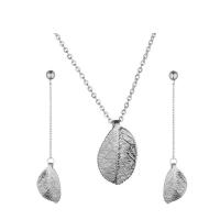 Titanium Steel Jewelry Set, earring & necklace, Leaf, Vacuum Plating, 2 pieces & for woman 89mm Approx 17.71 Inch 