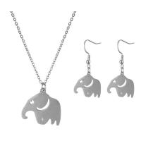 Titanium Steel Jewelry Set, earring & necklace, Elephant, Vacuum Plating, 2 pieces & for woman 36mm Approx 17.71 Inch 