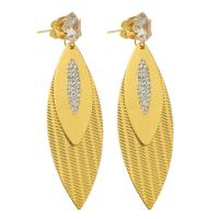 Stainless Steel Drop Earring, 316 Stainless Steel, Vacuum Plating, fashion jewelry & for woman & with rhinestone, golden 