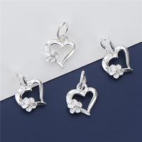 Sterling Silver Heart Pendants, 925 Sterling Silver, DIY & with flower pattern & hollow, silver color Approx 3.7mm 