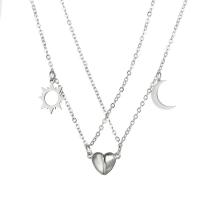 Titanium Steel Jewelry Necklace, with 7cm extender chain, Heart, 2 pieces & with magnetic & for couple, original color Approx 45 cm 