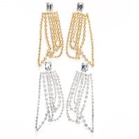 Fashion Fringe Earrings, Rhinestone, with Zinc Alloy, plated, fashion jewelry & for woman 100mm 