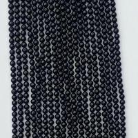 Natürlicher Turmalin Perlen, Schörl, rund, verschiedene Größen vorhanden, schwarz, Länge:ca. 14.96 ZollInch, verkauft von Strang