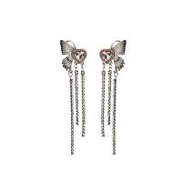 Fashion Fringe Earrings, Zinc Alloy, Butterfly, silver color plated, fashion jewelry & for woman & with rhinestone 