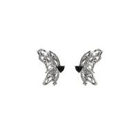 Zinc Alloy Stud Earring, Butterfly, silver color plated, fashion jewelry & micro pave cubic zirconia & for woman 