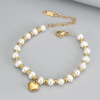 Titan Edelstahl Armband / Armreif, Titanstahl, mit Kunststoff Perlen, Modeschmuck & für Frau, goldfarben, Länge:ca. 17-22 cm, verkauft von PC