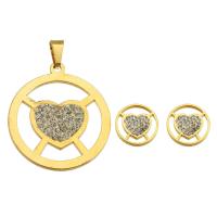 Rhinestone stainless steel Jewelry Set, 316 Stainless Steel, Stud Earring & pendant, Round, Vacuum Plating, 2 pieces & fashion jewelry & for woman & with rhinestone, golden 