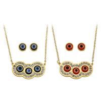 Evil Eye Jewelry Set, 316 Stainless Steel, Stud Earring & necklace, Vacuum Plating, 2 pieces & fashion jewelry & evil eye pattern & for woman & enamel & with rhinestone .5 Inch 
