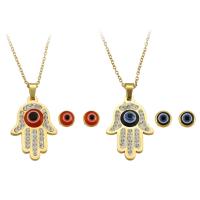 Evil Eye Jewelry Set, 316 Stainless Steel, Stud Earring & necklace, Vacuum Plating, 2 pieces & fashion jewelry & evil eye pattern & for woman & enamel & with rhinestone .5 Inch 