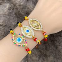 Evil Eye Jewelry Bracelet, Brass, with Cubic Zirconia & Polyester Cord & Lampwork, 18K gold plated & for woman & enamel Approx 30 cm 