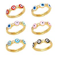 Evil Eye Jewelry Finger Ring, Brass, 18K gold plated, micro pave cubic zirconia & for woman & enamel 5mm, Inner Approx 17mm 