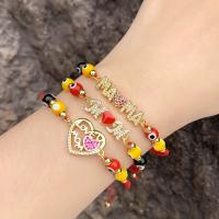 Evil Eye Jewelry Bracelet, Brass, with Polyester Cord & Lampwork, 18K gold plated, Adjustable & micro pave cubic zirconia & for woman & enamel Approx 28 cm 