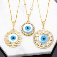 Evil Eye Jewelry Necklace, Brass, with Resin, with 5cm extender chain, Round, 18K gold plated & micro pave cubic zirconia & for woman Approx 45 cm 