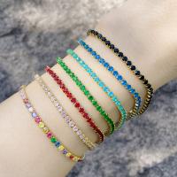 Cubes bracelets en laiton zircone, avec zircon cubique, Plaqué or 18K, pour femme, plus de couleurs à choisir, 3mm Environ 19.7 cm, Vendu par PC