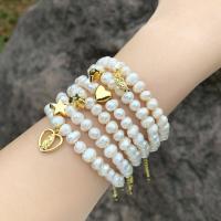 Cultured Freshwater Pearl Brass Bracelet, with pearl, with 5cm extender chain, 18K gold plated & for woman Approx 17 cm 