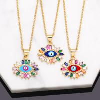 Evil Eye Jewelry Necklace, Brass, with 5cm extender chain, 18K gold plated, micro pave cubic zirconia & for woman & enamel Approx 45 cm 