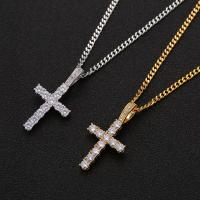 Cubic Zircon Micro Pave Brass Necklace, Cross, fashion jewelry & micro pave cubic zirconia & for man Approx 23.62 Inch 