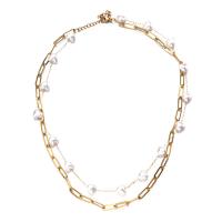 Plastic Pearl Necklace, 304 Stainless Steel, with Plastic Pearl, with 1.97inch extender chain, Double Layer & fashion jewelry & for woman 8mm Approx 15.75 Inch, Approx 16.14 Inch 