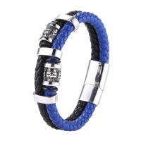 PU Leather Cord Bracelets, Microfiber PU, with 316 Stainless Steel, Skull, Double Layer & vintage & for man 12mm 