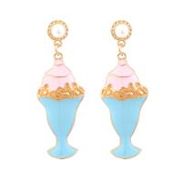 Enamel Zinc Alloy Drop Earring, with Plastic Pearl, Ice Cream, gold color plated, for woman 