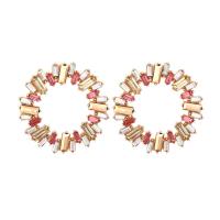 Zinc Alloy Rhinestone Stud Earring, with Resin Rhinestone, Flower, gold color plated, for woman & hollow 