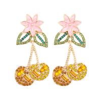 Zinc Alloy Rhinestone Drop Earring, Cherry, gold color plated, for woman & enamel & with rhinestone 