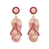 Zinc Alloy Rhinestone Drop Earring, with Plastic Pearl, Shoes, gold color plated, for woman & with rhinestone 