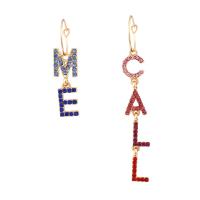 Asymmetric Earrings, Zinc Alloy, Alphabet Letter, gold color plated, for woman & with rhinestone  