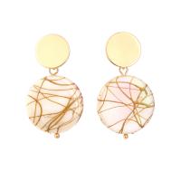 Freshwater Shell Earring, Zinc Alloy, with Shell, Flat Round, gold color plated, Bohemian style & for woman 