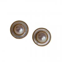 Aretes de agua dulce perla latón, Perlas cultivadas de agua dulce, con metal, Joyería & para mujer, Blanco, 9-10mm, Vendido por Par