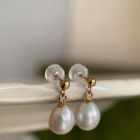 Aretes de agua dulce perla latón, Perlas cultivadas de agua dulce, con metal, Joyería & para mujer, Blanco, 7-8mm, Vendido por Par