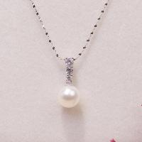 Freshwater Pearl Brass Necklace, with Brass, fashion jewelry & for woman & with rhinestone, silver color, 8-9mm Approx 45 cm 