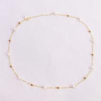 Freshwater Pearl Brass Necklace, with Copper Alloy, gold color plated, fashion jewelry & for woman, 5-6mm Approx 45 cm 