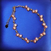 bracelet en laiton de perle d'eau douce cultivée, avec laiton, avec 1.97inch chaînes de rallonge, Placage de couleur d'or, bijoux de mode & pour femme, 4-5mm Environ 5.91 pouce, Vendu par PC