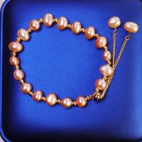 bracelet en laiton de perle d'eau douce cultivée, avec Alliage de cuivre, Placage de couleur d'or, bijoux de mode & pour femme, plus de couleurs à choisir, 7-8mm Environ 10.24 pouce, Vendu par PC