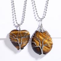 Tiger Eye Necklace, with Brass, with 5cm extender chain, silver color plated & for woman Approx 43 cm 