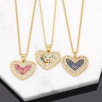 Cubic Zircon Micro Pave Brass Necklace, with 5cm extender chain, Heart, 18K gold plated, micro pave cubic zirconia & for woman Approx 45 cm 