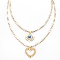 Evil Eye Jewelry Necklace, Brass, with 5cm extender chain, 18K gold plated & micro pave cubic zirconia & for woman & enamel & hollow Approx 35 cm 