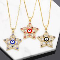 Evil Eye Jewelry Necklace, Brass, with 5cm extender chain, Star, 18K gold plated, micro pave cubic zirconia & for woman & enamel & hollow Approx 45 cm 