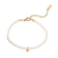 Stainless Steel Chain Bracelets, 304 Stainless Steel, with Plastic Pearl, with 1.97Inch extender chain, Round, Vacuum Ion Plating, for woman, white Approx 7.5 Inch 