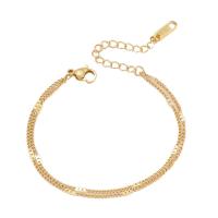 Stainless Steel Chain Bracelets, 304 Stainless Steel, with 1.97Inch extender chain, Vacuum Ion Plating, Double Layer & Unisex, golden Approx 7.5 Inch 