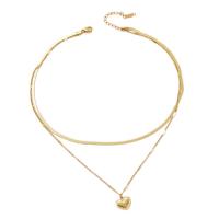 Fashion Multi Layer Necklace, 304 Stainless Steel, with 5cm extender chain, Heart, Vacuum Ion Plating, Double Layer & for woman, golden Approx 36 cm, Approx 45 cm 
