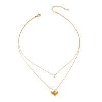 Fashion Multi Layer Necklace, 304 Stainless Steel, with 5cm extender chain, Heart, Vacuum Ion Plating, Double Layer & for woman & with rhinestone, golden Approx 36 cm, Approx 45 cm 