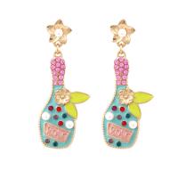 Enamel Zinc Alloy Drop Earring, with Plastic Pearl, Winebottle, gold color plated, for woman & with rhinestone 
