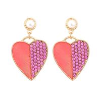 Enamel Zinc Alloy Drop Earring, with Plastic Pearl, Heart, gold color plated, for woman & with rhinestone 